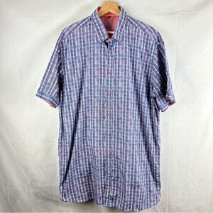 LUCHIANO VISCONTI Plaid Checked Short Sleeve Button‎ Down Shirt Size XLT Cotton